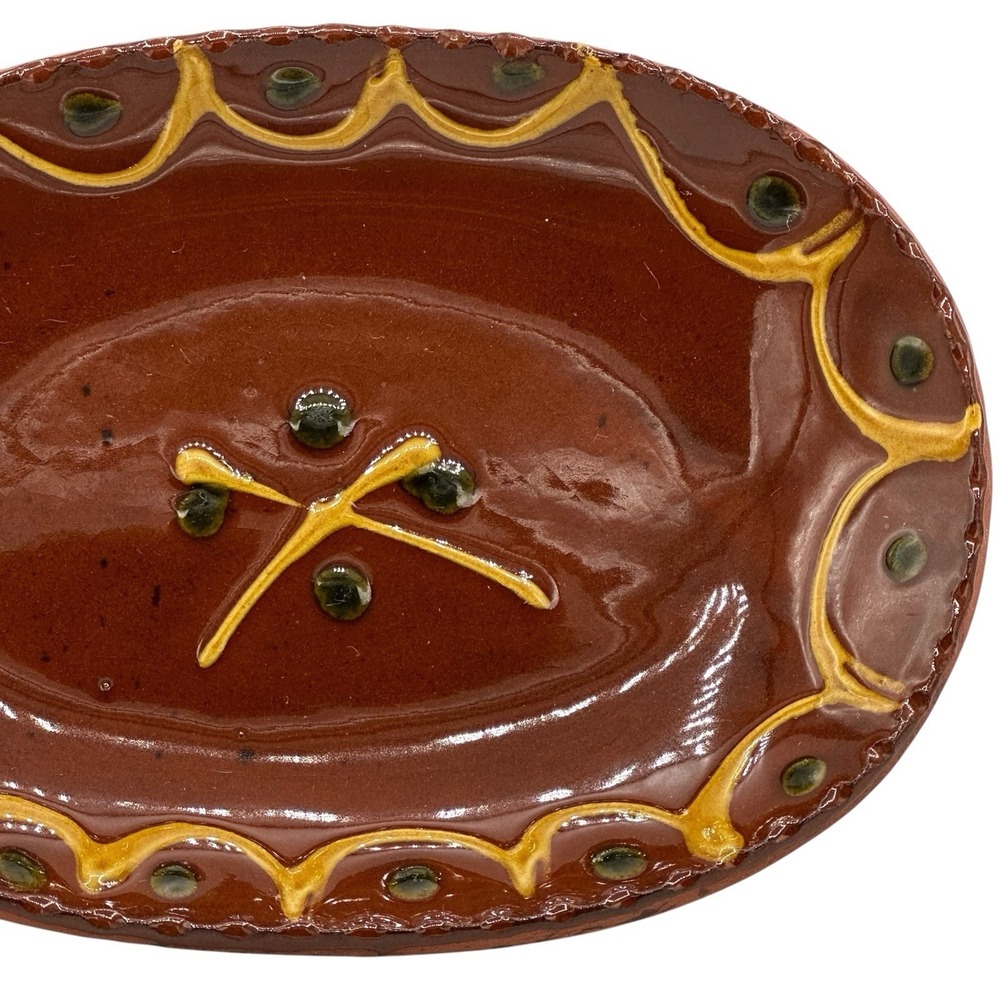 Lester Breininger Redware Pottery Trinket Dish Plate Decorated Signed 1984 Pa - Picture 4 of 9
